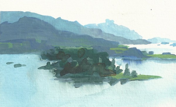 Plein Air Gouache Painting by Antrese Wood: Vista de Llao LLao
