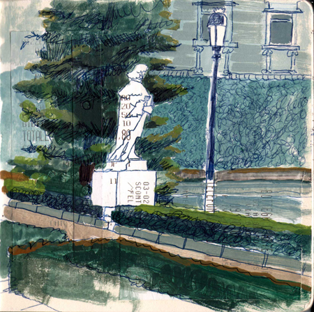 Jardines de Sabatini, sketch guache, collage on paper