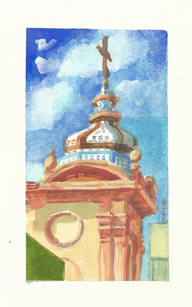 Plein Air Gouache Painting by Antrese Wood: Iglesia Del Pilar Córdoba