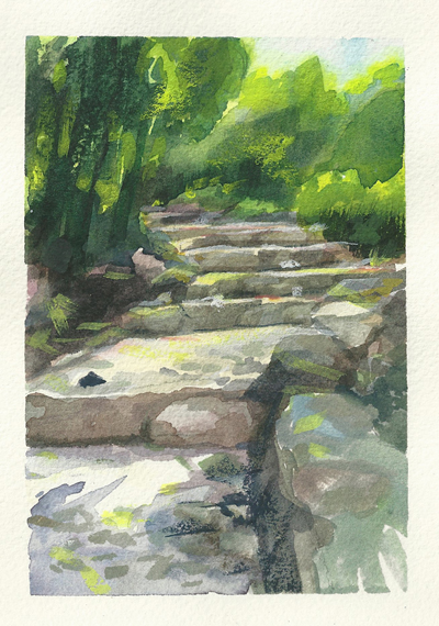 Plein Air Gouache Painting by Antrese Wood: A la Cruz, Villa Carlos Paz, Argentina