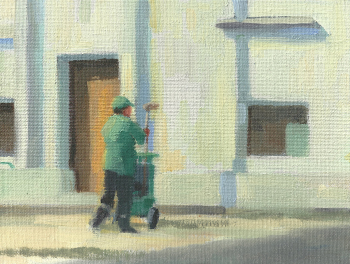 Oil Painting by Antrese Wood: Street Cleaner in the province of Córdoba, Argentina