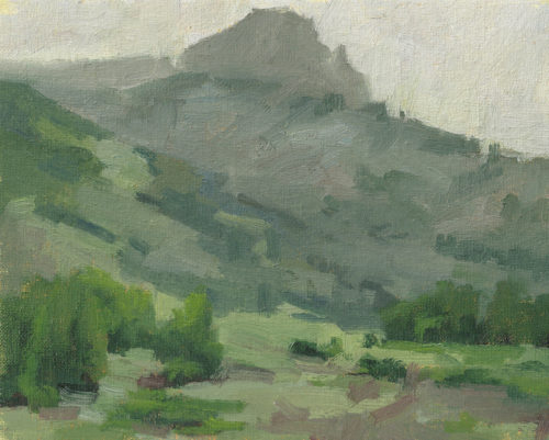 Plein air Oil Painting by Antrese Wood: Foggy Day, Neuquén Argentina
